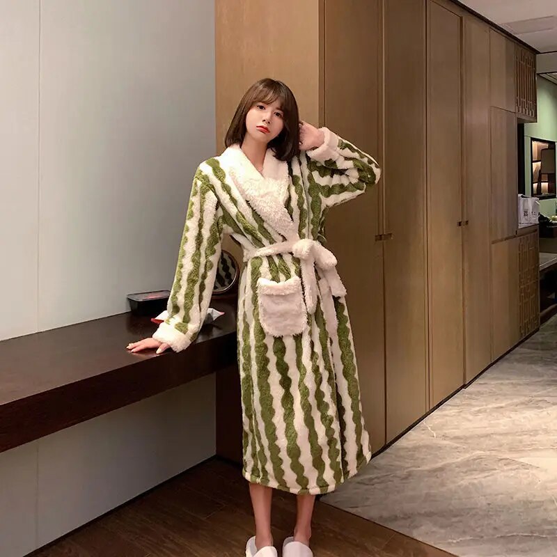 Coral Fleece Nightgown Women Winter Flannel Plus Velvet Warmth Princess Long Sweet Bathrobe Spring Autumn Pajamas ShopOnlyDeal