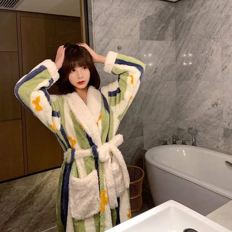 Coral Fleece Nightgown Women Winter Flannel Plus Velvet Warmth Princess Long Sweet Bathrobe Spring Autumn Pajamas ShopOnlyDeal