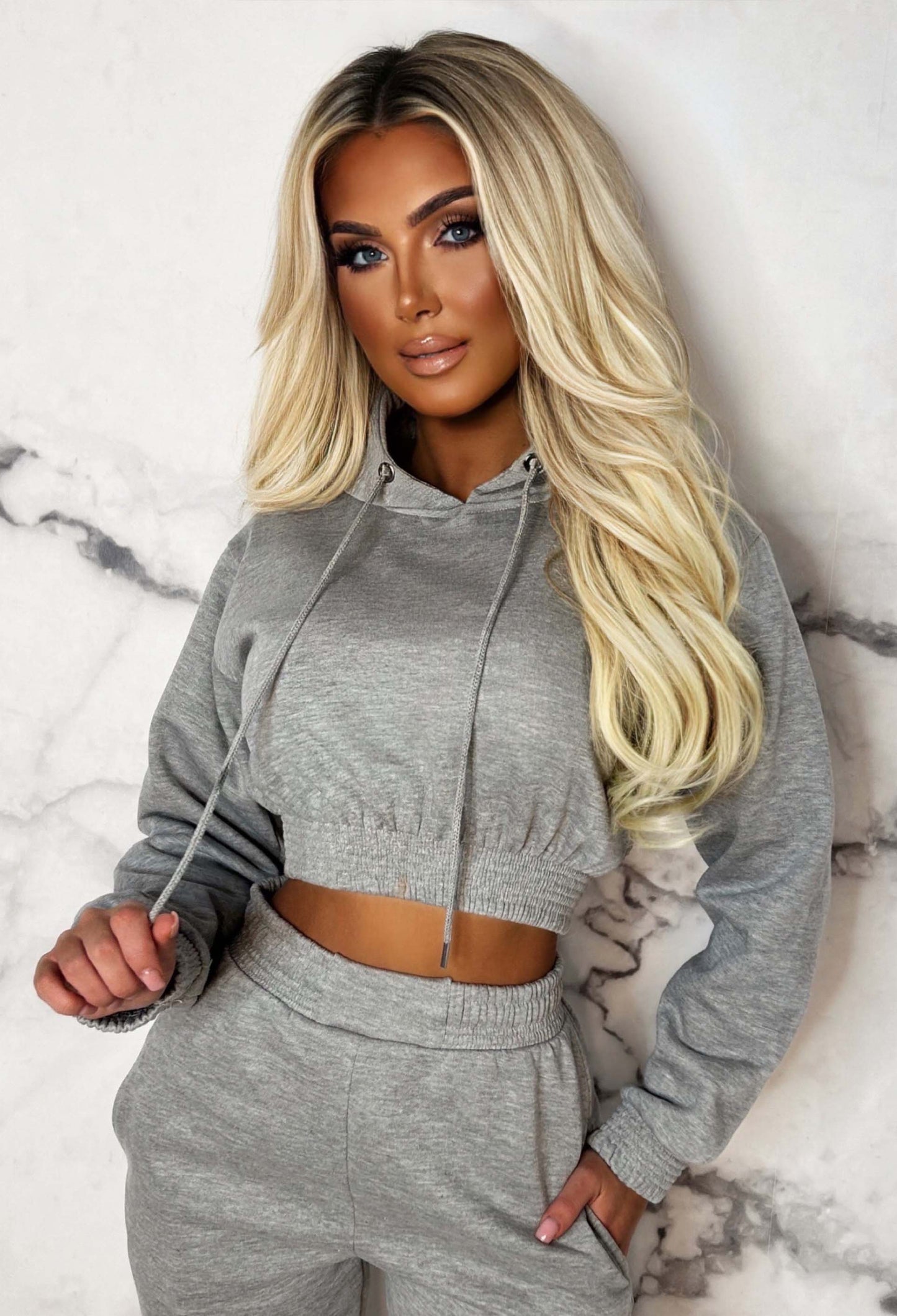Urban Lounge Grey Cropped Hooded Two Piece Loungewear Set