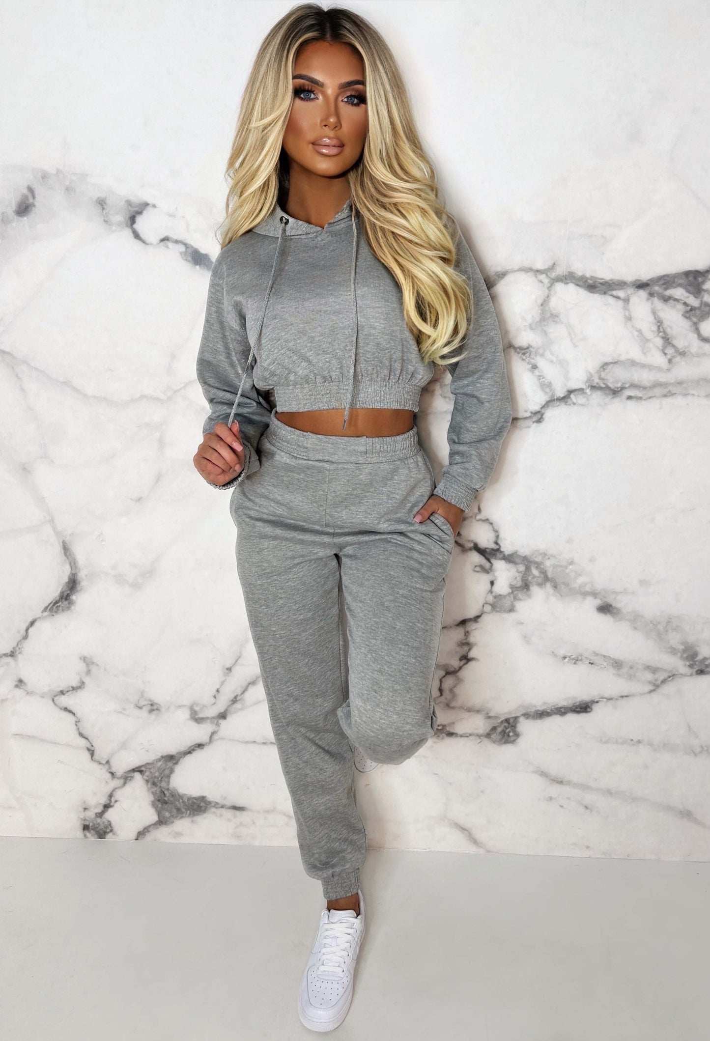 Urban Lounge Grey Cropped Hooded Two Piece Loungewear Set