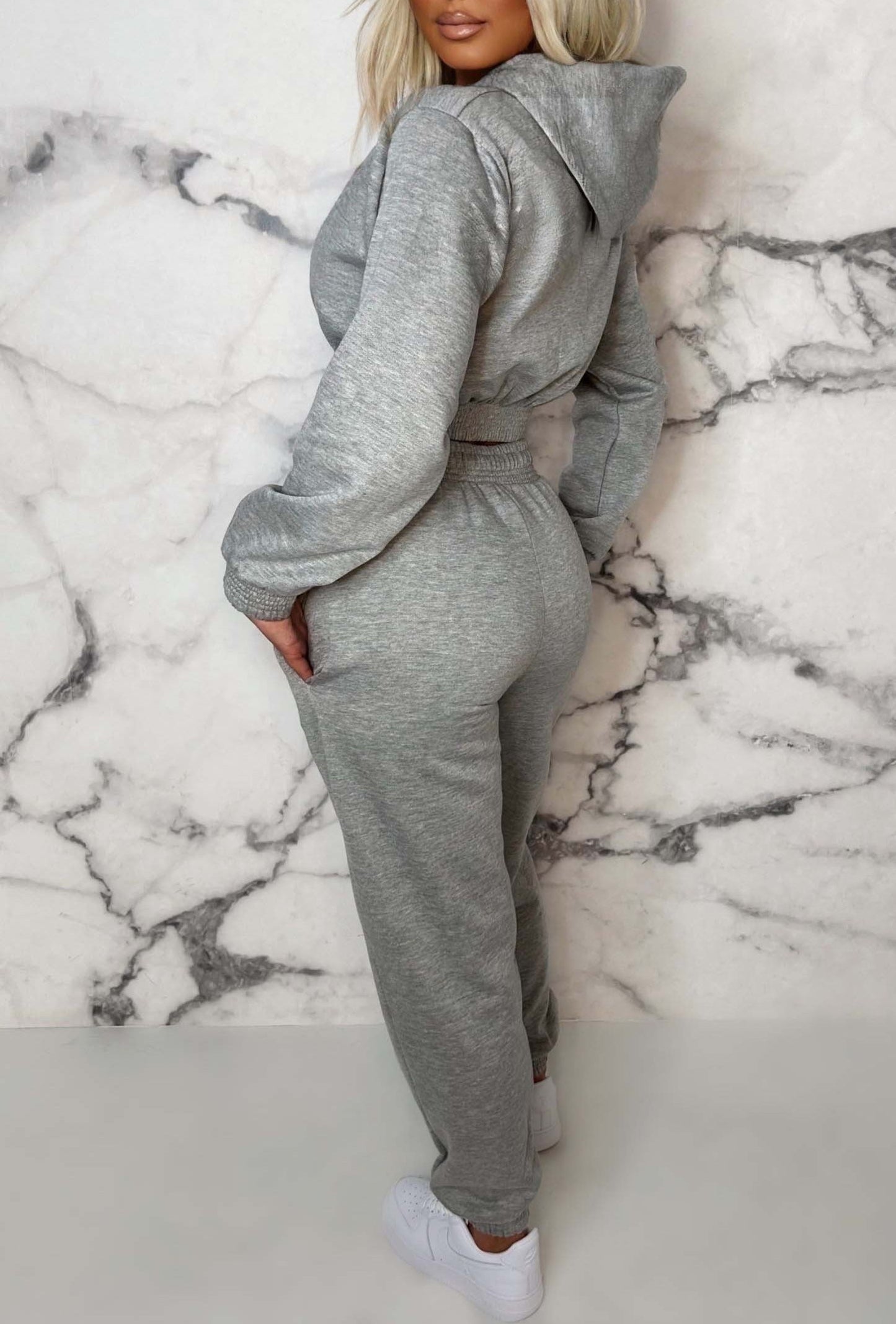 Urban Lounge Grey Cropped Hooded Two Piece Loungewear Set