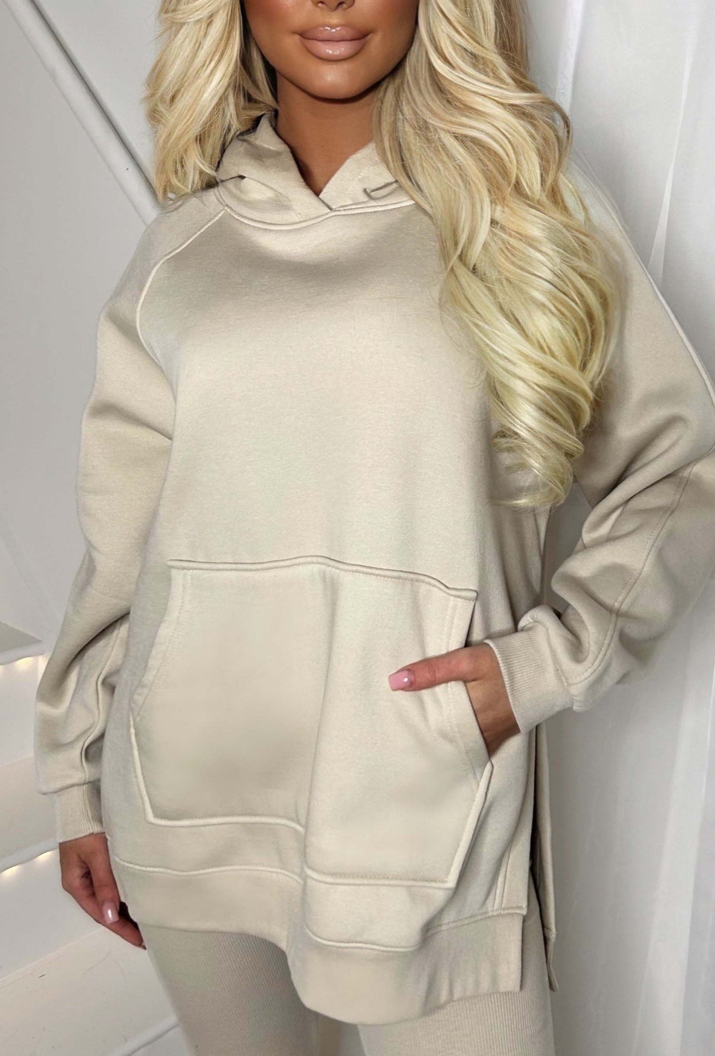 Living The Life Cream Oversized Hood With Ribbed Leggings Two Piece Loungewear Set