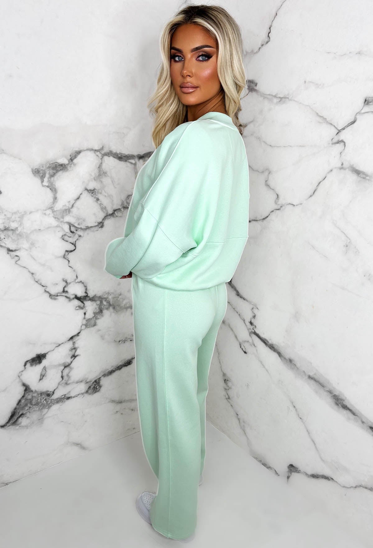 Love On Replay Mint Green Bomber Jacket And Straight Leg Jogger Loungwear Set