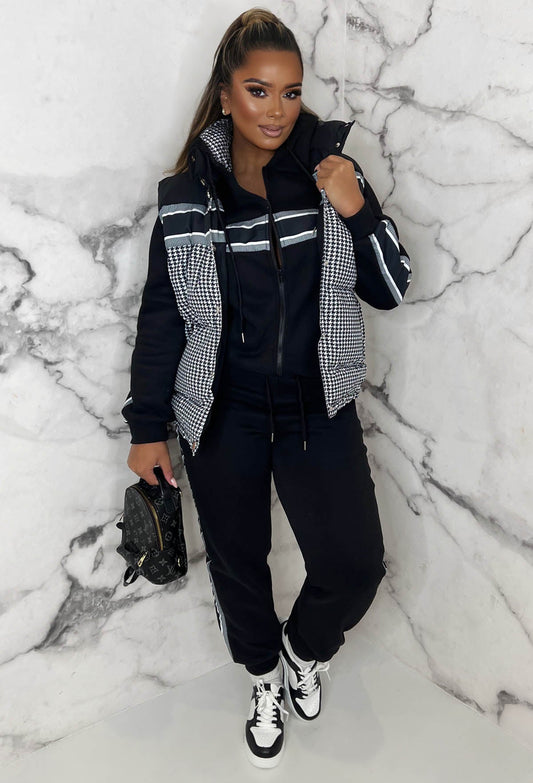 Urban Desire Black Houndstooth Gilet Tracksuit Three Piece Set