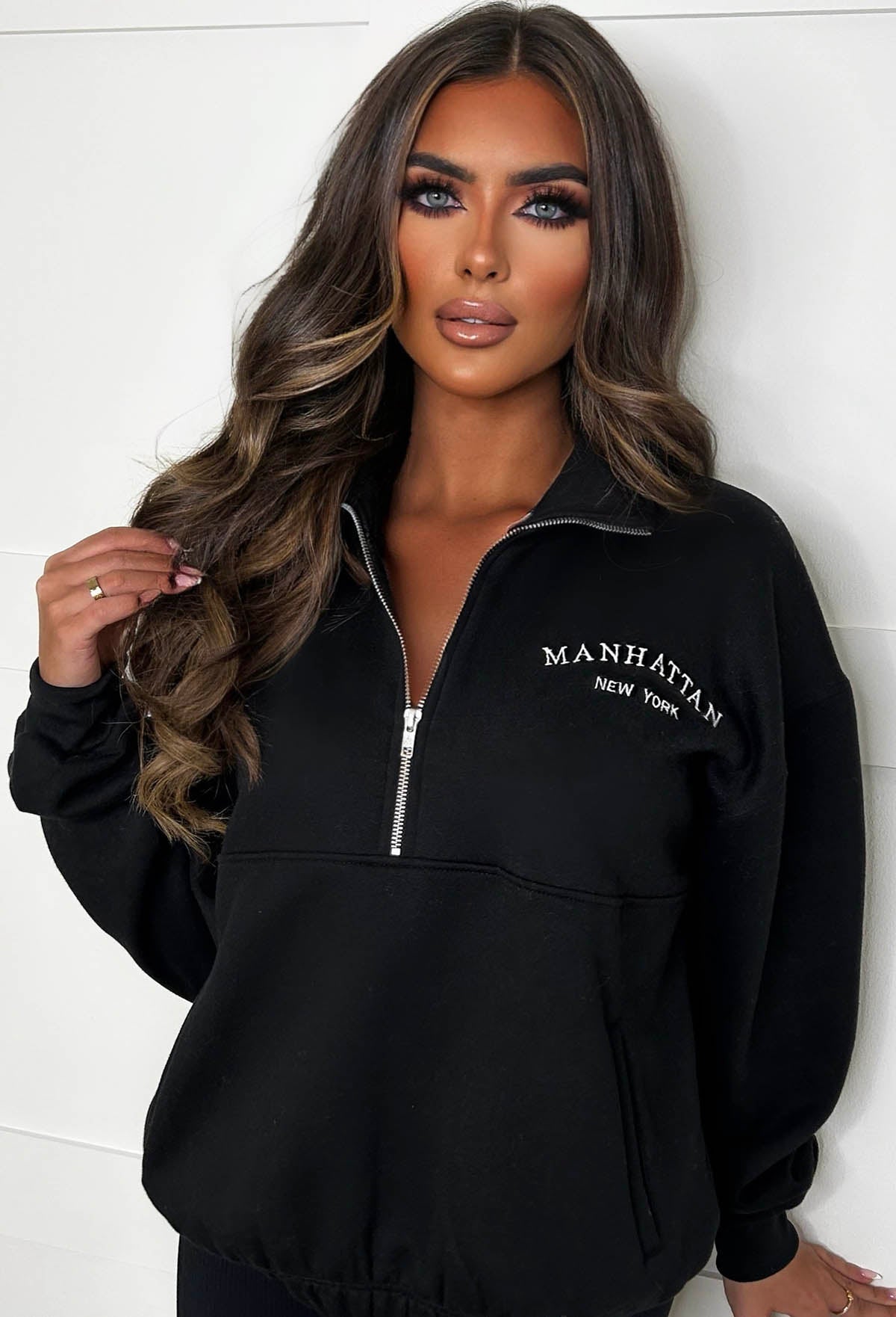 Bring The Style Black Manhattan Embroidered Zip Sweatshirt