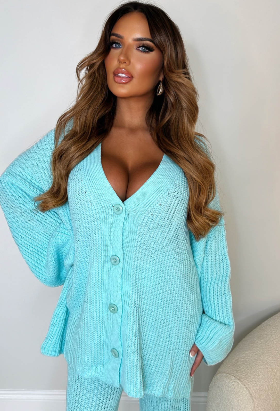 Lounging About Mint Green Two Piece Oversized Knitted Cardigan & Trouser Loungewear Set