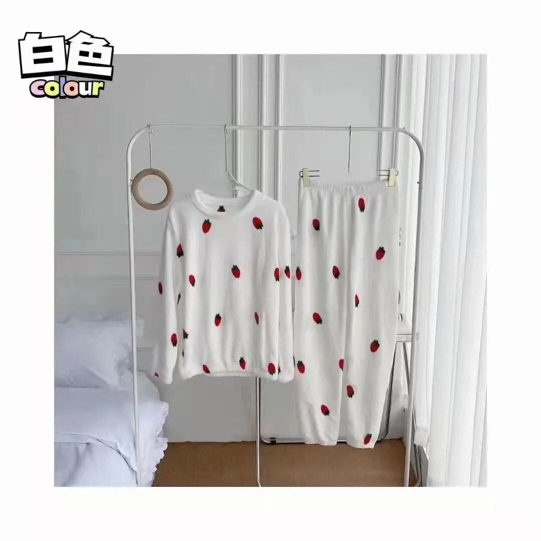 Winter New Coral Fleece Fall Facecloth Warm Home Wear Cute Pajamas Fashion Loose Two-piece Suit Female For Women ShopOnlyDeal