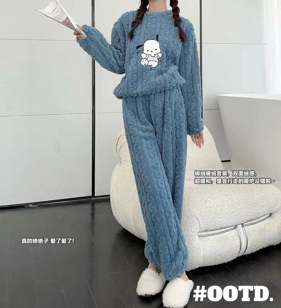 Winter New Coral Fleece Fall Facecloth Warm Home Wear Cute Pajamas Fashion Loose Two-piece Suit Female For Women ShopOnlyDeal