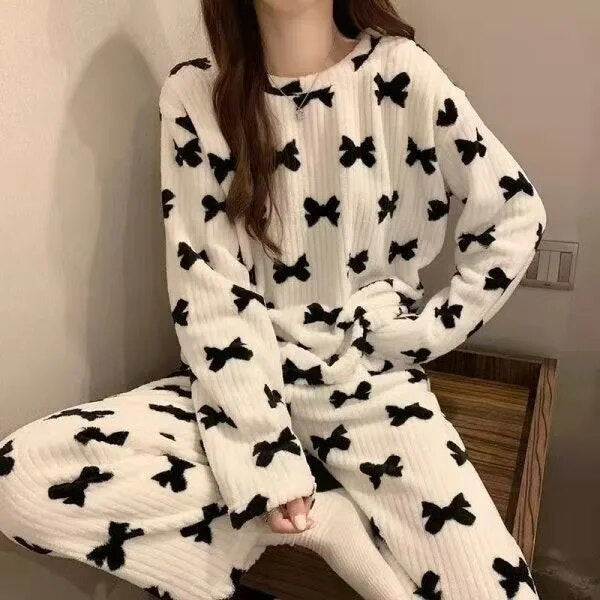 Winter New Coral Fleece Fall Facecloth Warm Home Wear Cute Pajamas Fashion Loose Two-piece Suit Female For Women ShopOnlyDeal