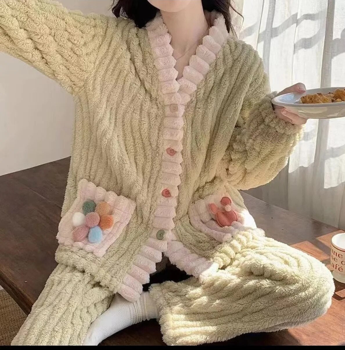Winter New Coral Fleece Fall Facecloth Warm Home Wear Cute Pajamas Fashion Loose Two-piece Suit Female For Women ShopOnlyDeal