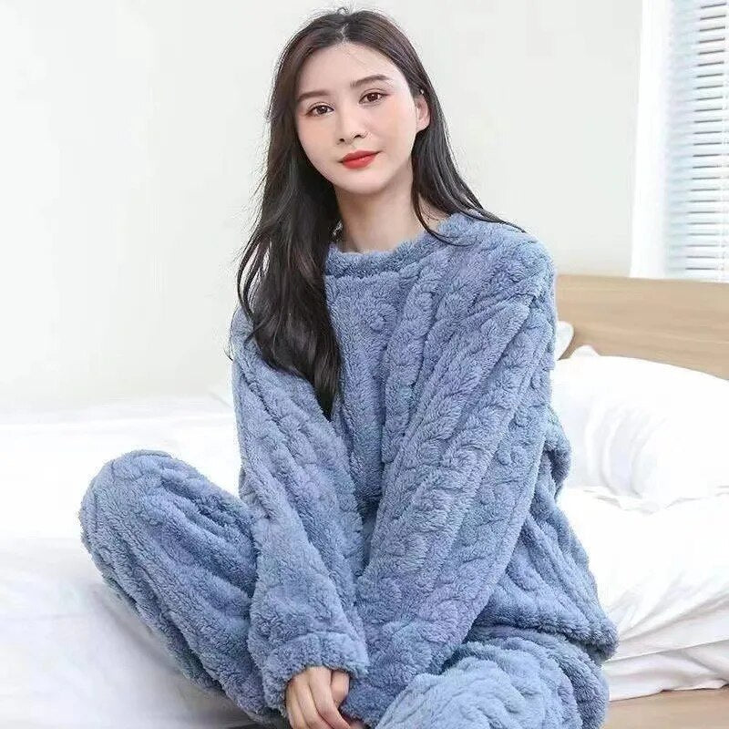Winter New Coral Fleece Fall Facecloth Warm Home Wear Cute Pajamas Fashion Loose Two-piece Suit Female For Women ShopOnlyDeal