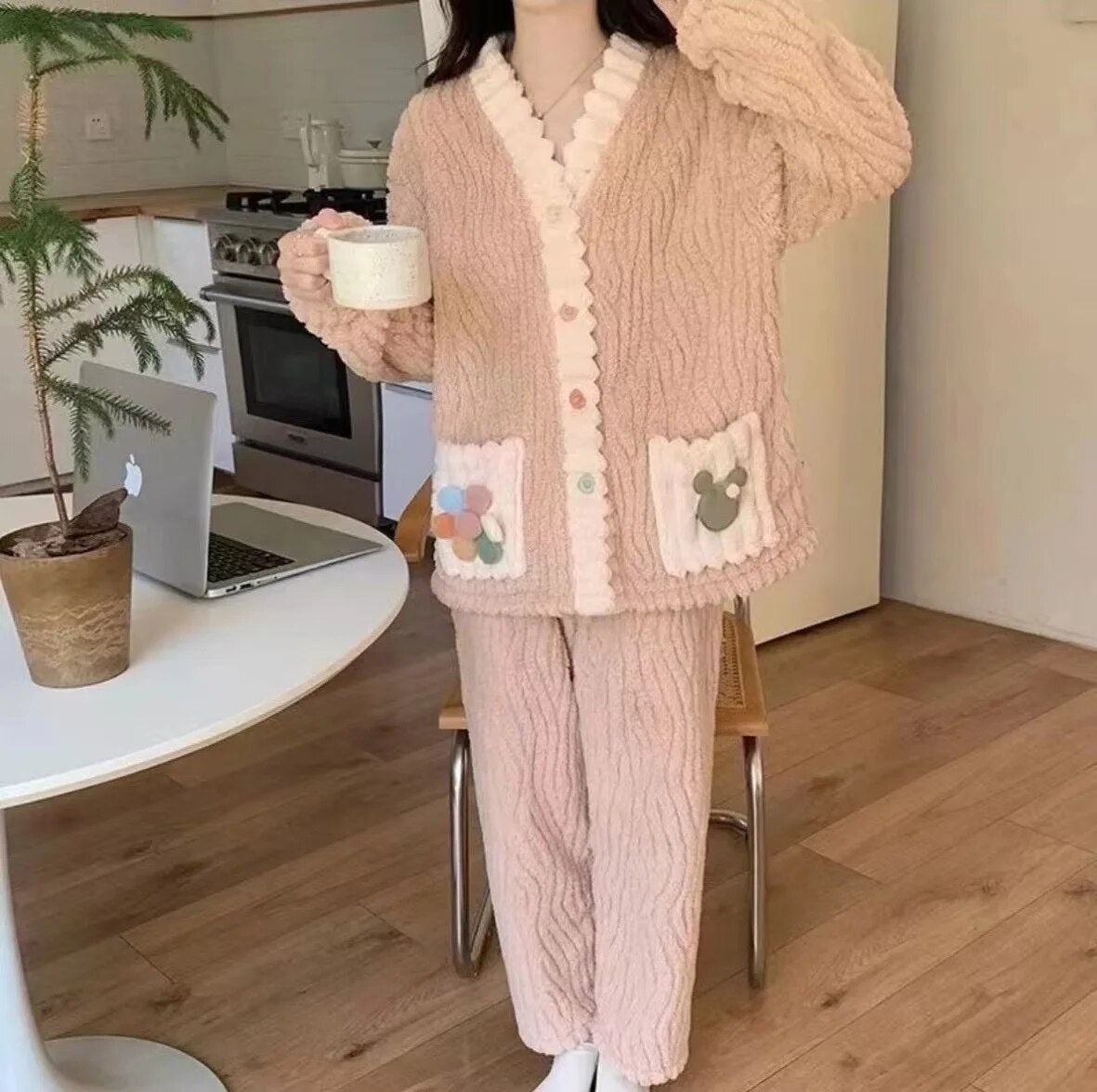 Winter New Coral Fleece Fall Facecloth Warm Home Wear Cute Pajamas Fashion Loose Two-piece Suit Female For Women ShopOnlyDeal