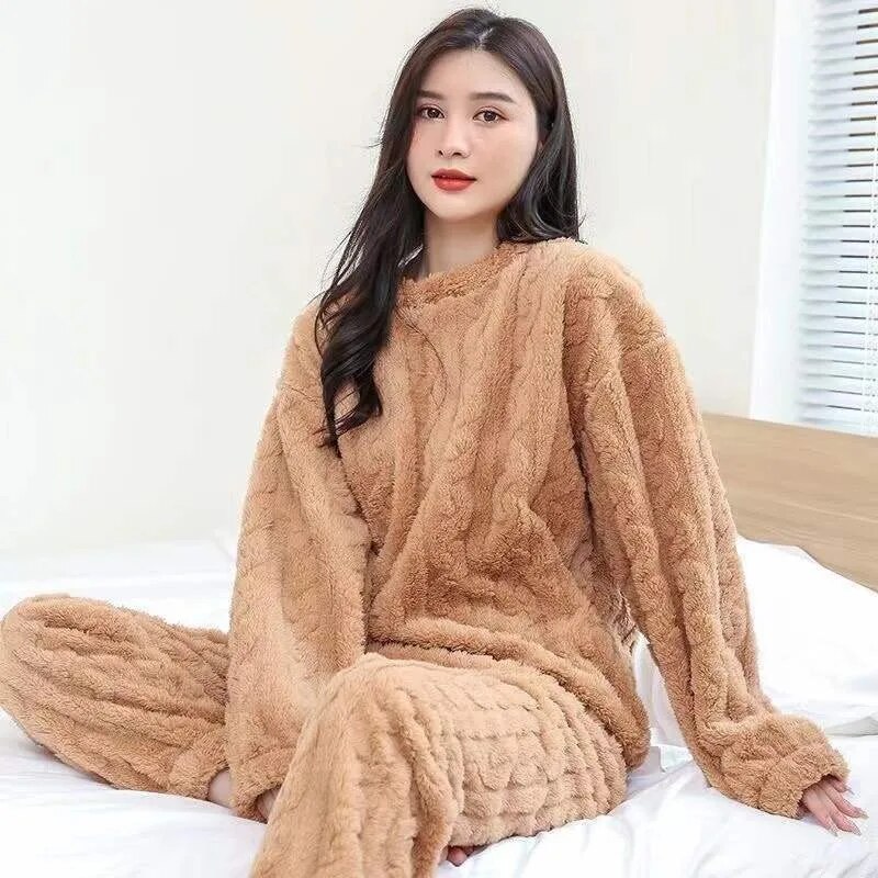 Winter New Coral Fleece Fall Facecloth Warm Home Wear Cute Pajamas Fashion Loose Two-piece Suit Female For Women ShopOnlyDeal