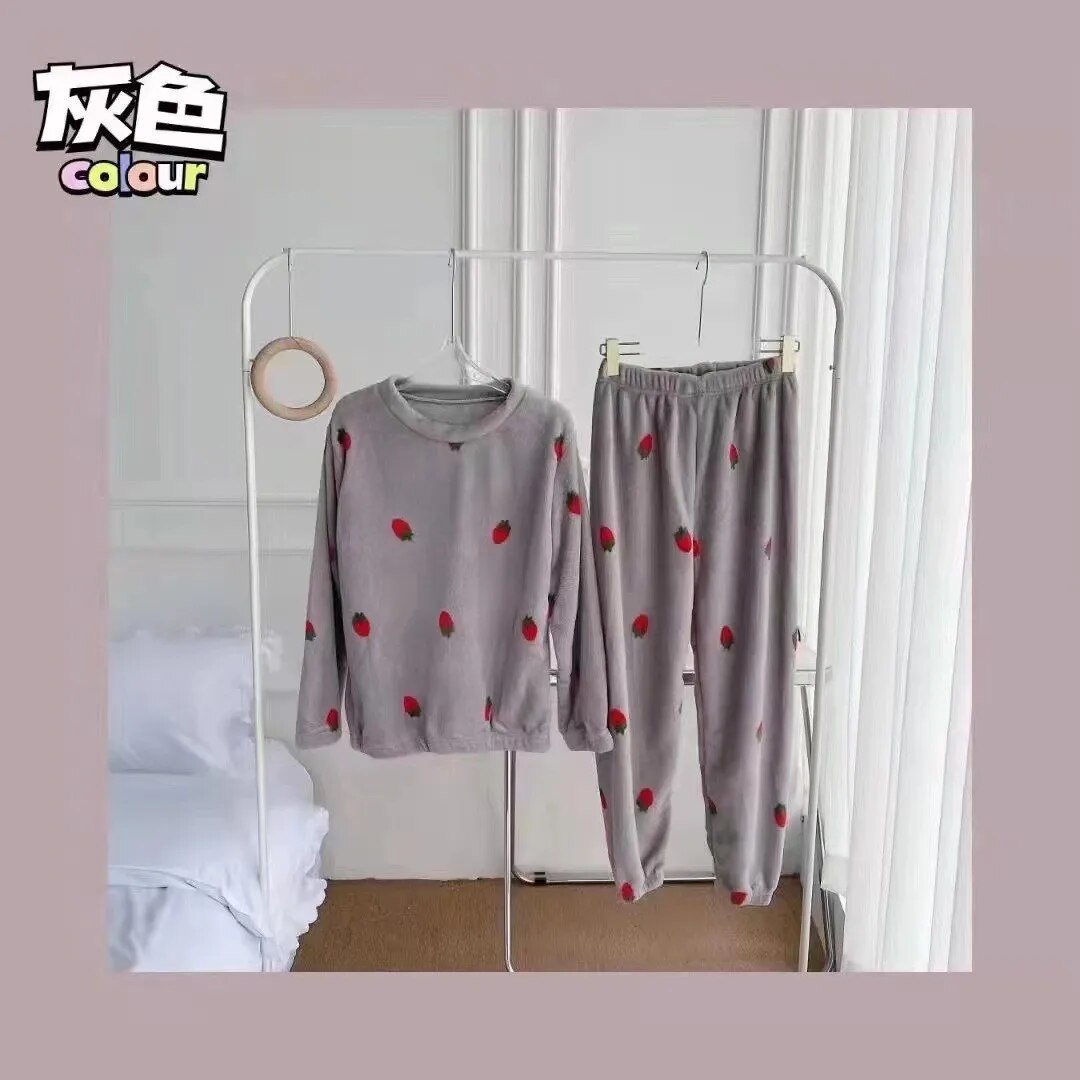 Winter New Coral Fleece Fall Facecloth Warm Home Wear Cute Pajamas Fashion Loose Two-piece Suit Female For Women ShopOnlyDeal