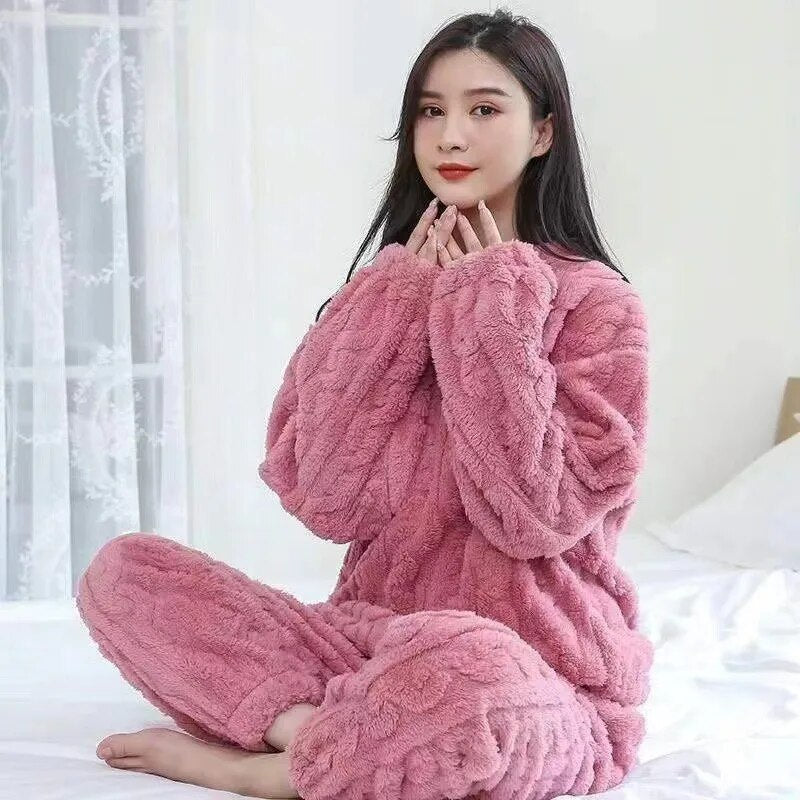 Winter New Coral Fleece Fall Facecloth Warm Home Wear Cute Pajamas Fashion Loose Two-piece Suit Female For Women ShopOnlyDeal