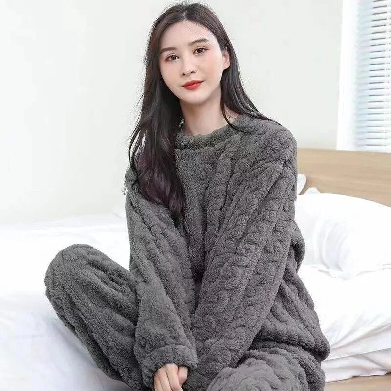 Winter New Coral Fleece Fall Facecloth Warm Home Wear Cute Pajamas Fashion Loose Two-piece Suit Female For Women ShopOnlyDeal