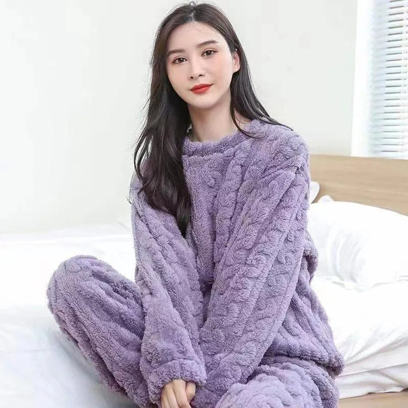 Winter New Coral Fleece Fall Facecloth Warm Home Wear Cute Pajamas Fashion Loose Two-piece Suit Female For Women ShopOnlyDeal