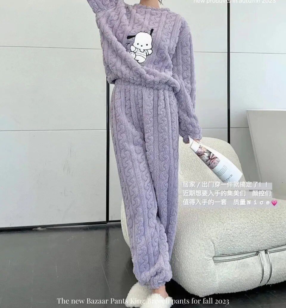 Winter New Coral Fleece Fall Facecloth Warm Home Wear Cute Pajamas Fashion Loose Two-piece Suit Female For Women ShopOnlyDeal