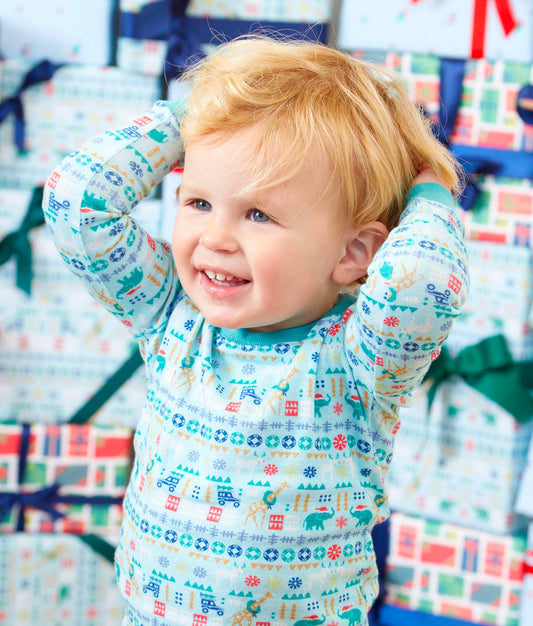 Model in Pajamas, The Toddlers' Cotton Matching Family Pajama Set - Holidays in the Wild