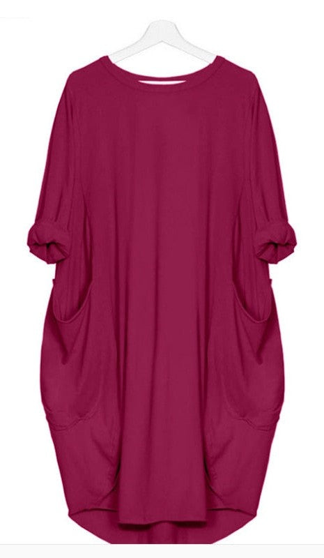 Women Casual Luxurious Loose Knee-Length Top with Pockets Small to 5XL