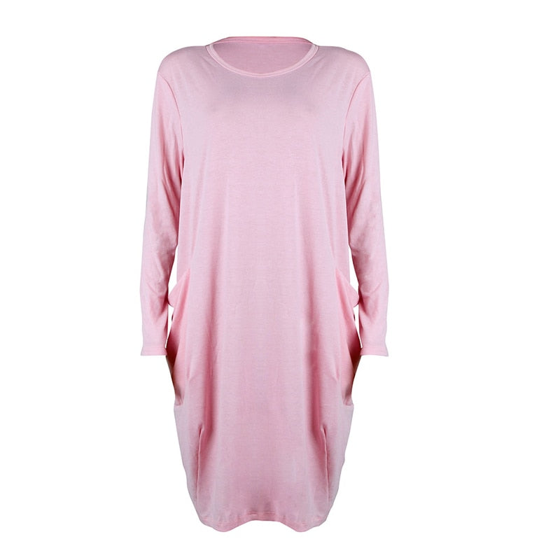 Women Casual Loose Knee Length Top Pink