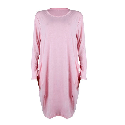 Women Casual Loose Knee Length Top Pink