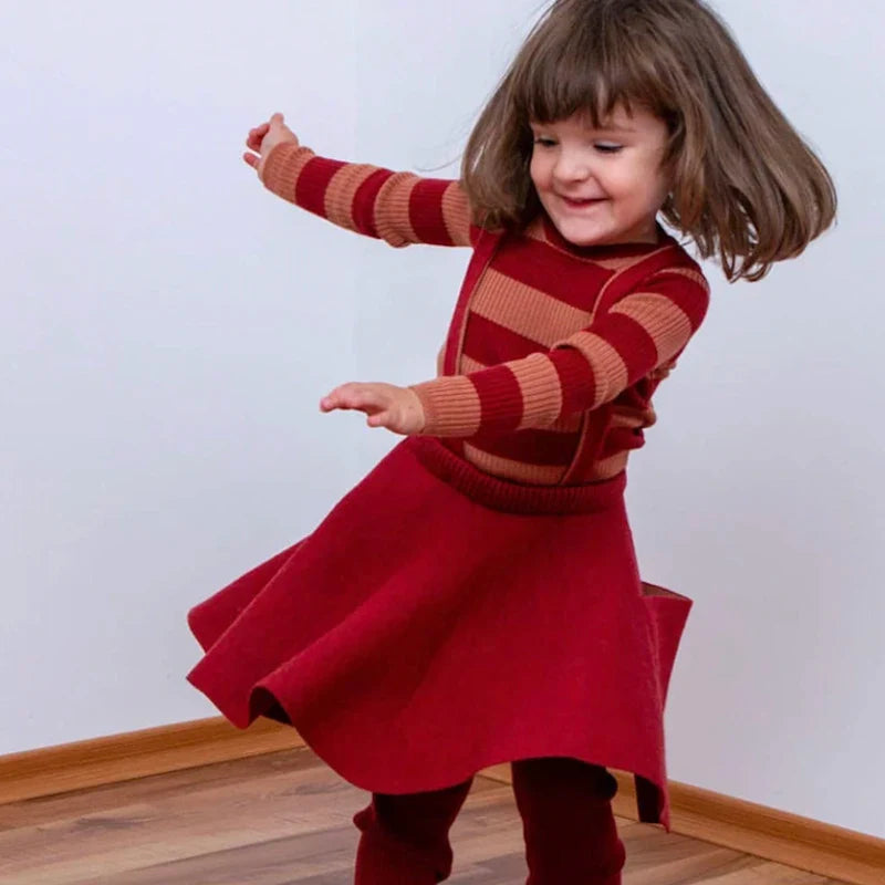 Autumn Winter Girls & Boys Underwear Pajamas Set | Striped Loungewear | Long Sleeve Sweater & Tight-Fitting Kids Knitted Underwear