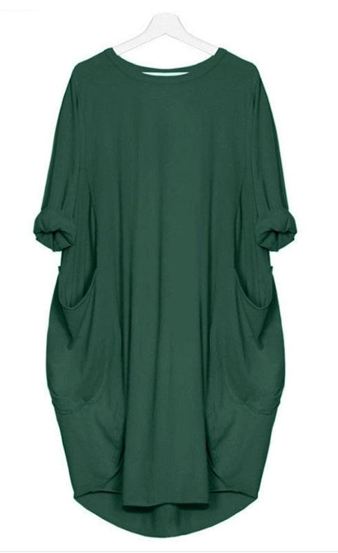 Women Casual Loose Knee Length Top Green
