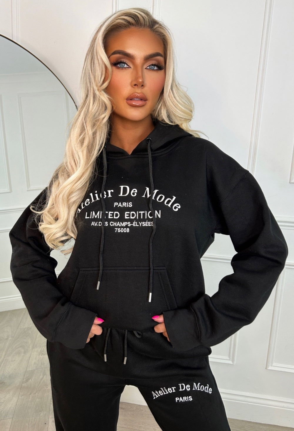 Ltd Edition Black Embroidered Hooded Two-Piece Loungewear Set
