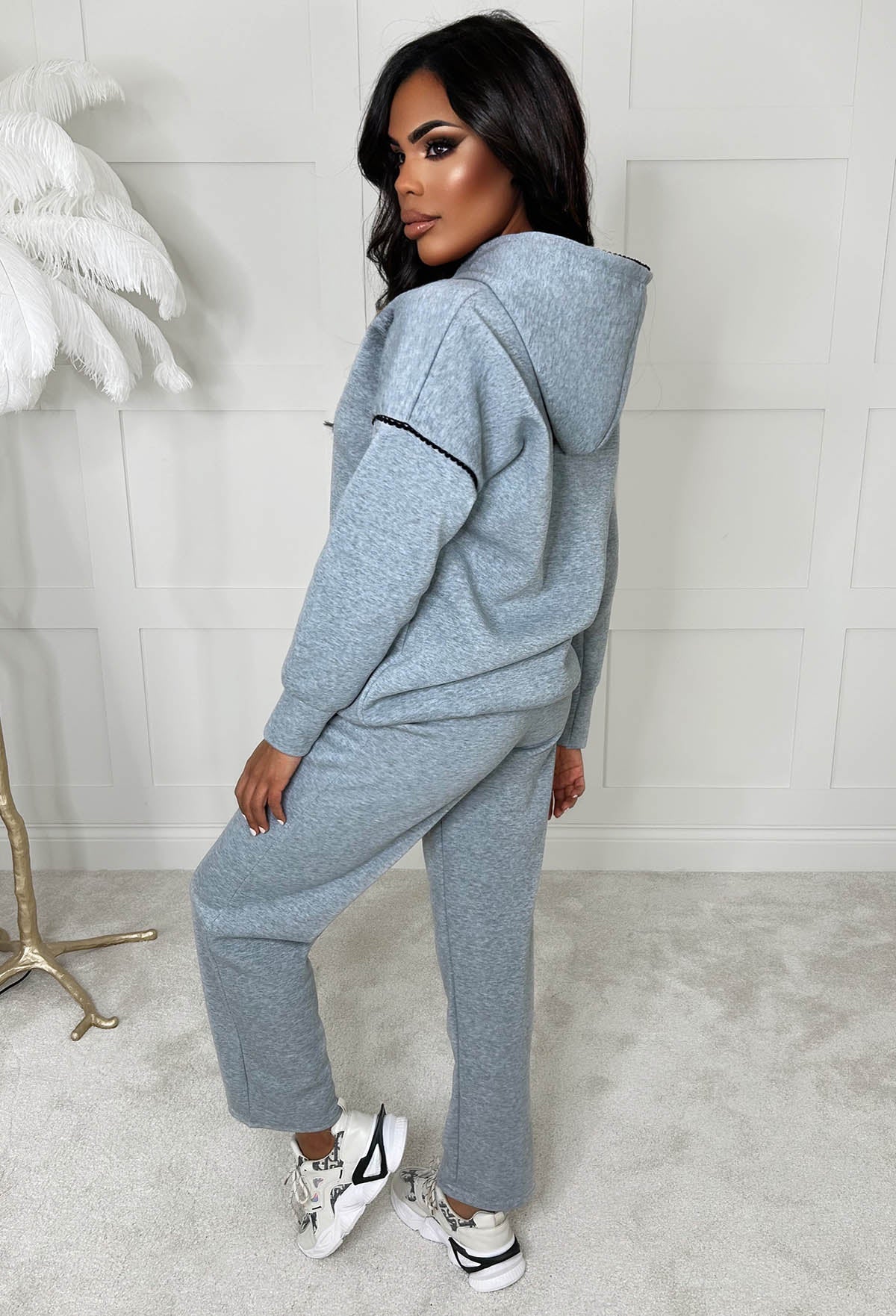 Stitch In Time Grey Two Piece Stitch Trim Hooded Loungewear Set