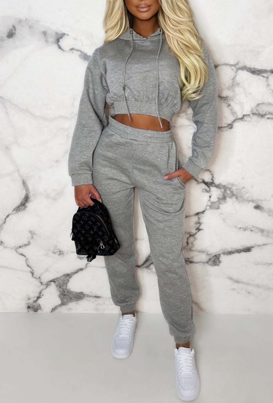 Urban Lounge Grey Cropped Hooded Two Piece Loungewear Set