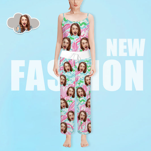 Custom Face Pajama Set for Women Art Work Print Loungewear Set