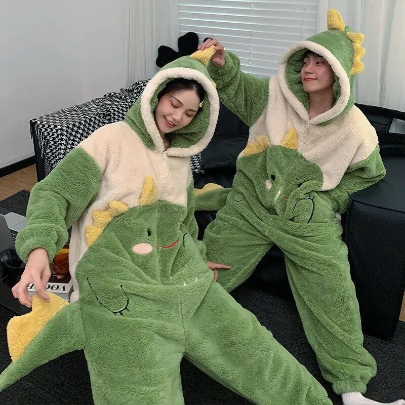 Couple Pajamas Kigurumis Winter  Jumpsuits Women Men Coral Fleece Sleepwear Onesie Cartoon Soft Warm Thicken Pyjamas Lover Pijama 8823 ShopOnlyDeal