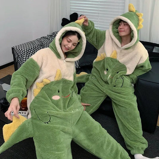 Couple Pajamas Kigurumis Winter  Jumpsuits Women Men Coral Fleece Sleepwear Onesie Cartoon Soft Warm Thicken Pyjamas Lover Pijama 8823 ShopOnlyDeal