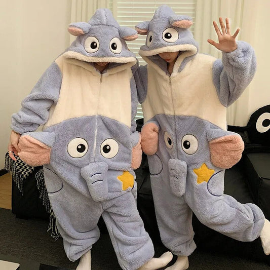 Couple Pajamas Kigurumis Winter  Jumpsuits Women Men Coral Fleece Sleepwear Onesie Cartoon Soft Warm Thicken Pyjamas Lover Pijama 8827 ShopOnlyDeal