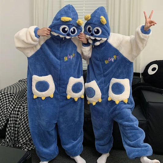 Couple Pajamas Kigurumis Winter  Jumpsuits Women Men Coral Fleece Sleepwear Onesie Cartoon Soft Warm Thicken Pyjamas Lover Pijama 8834 ShopOnlyDeal