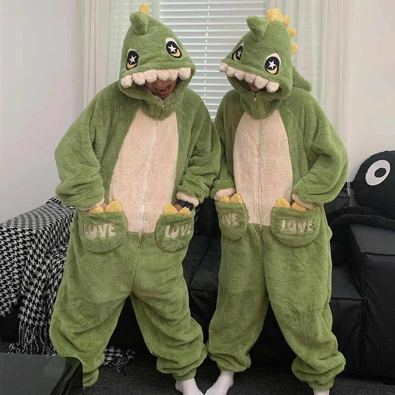 Couple Pajamas Kigurumis Winter  Jumpsuits Women Men Coral Fleece Sleepwear Onesie Cartoon Soft Warm Thicken Pyjamas Lover Pijama 8835 ShopOnlyDeal