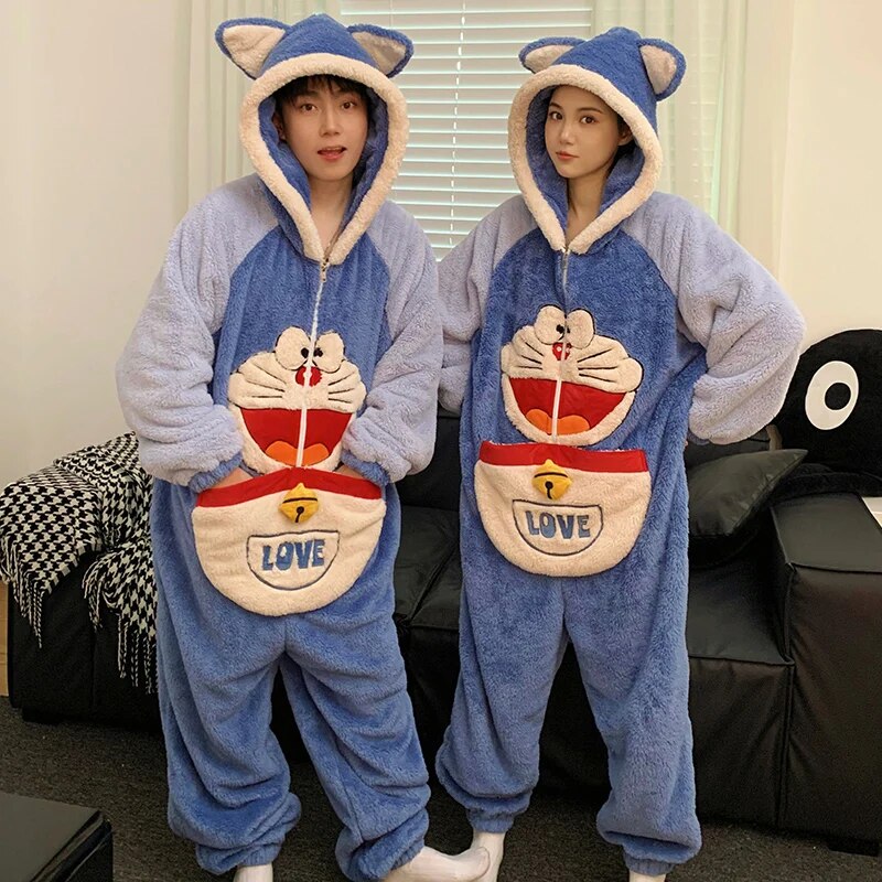 Couple Pajamas Kigurumis Winter  Jumpsuits Women Men Coral Fleece Sleepwear Onesie Cartoon Soft Warm Thicken Pyjamas Lover Pijama 8829 ShopOnlyDeal