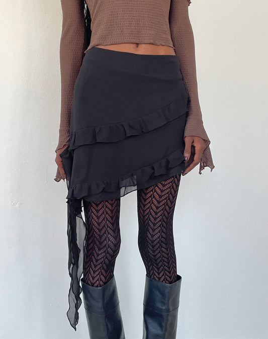 Malinna Ruffle Mini Skirt in Black Chiffon