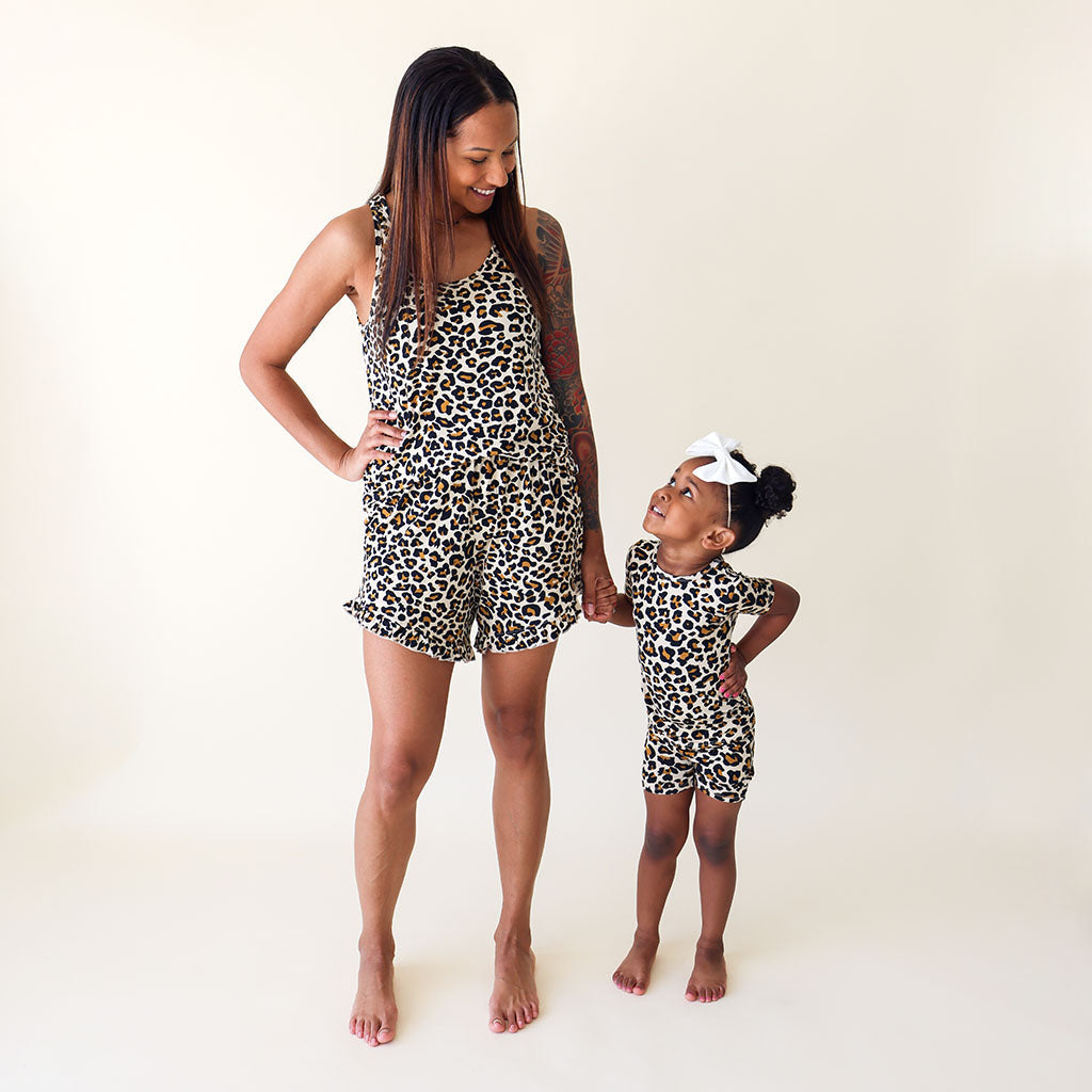 Lana Leopard Tan Women's Tank Ruffled Short Set