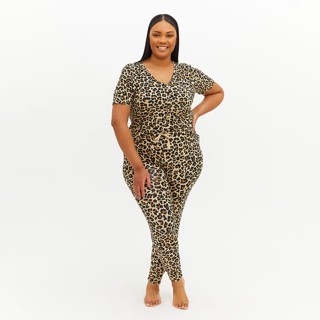 Lana Leopard Tan Women's Short Sleeve Loungewear