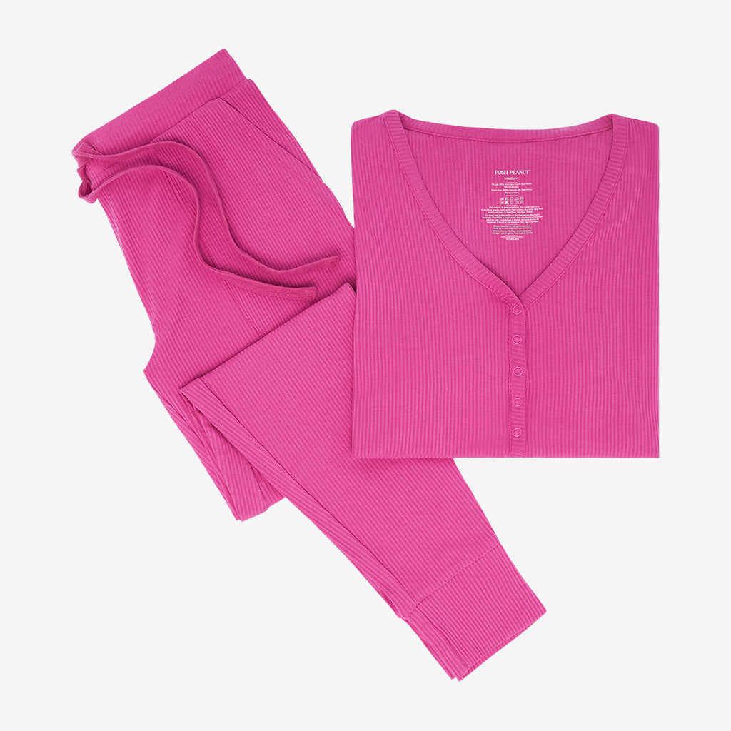 Posh Violet Ribbed Women's Short Sleeve Loungewear