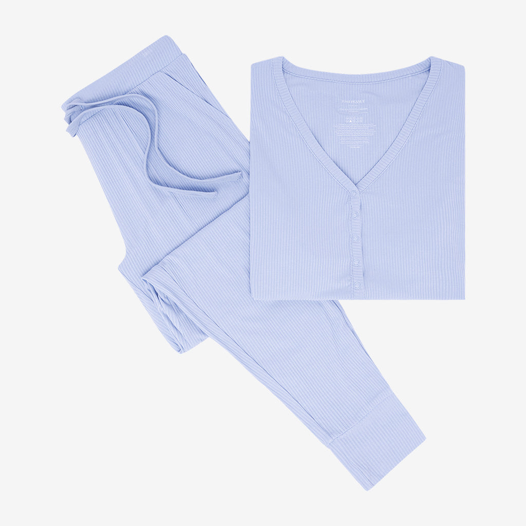 Powder Blue Ribbed Women's Short Sleeve Loungewear