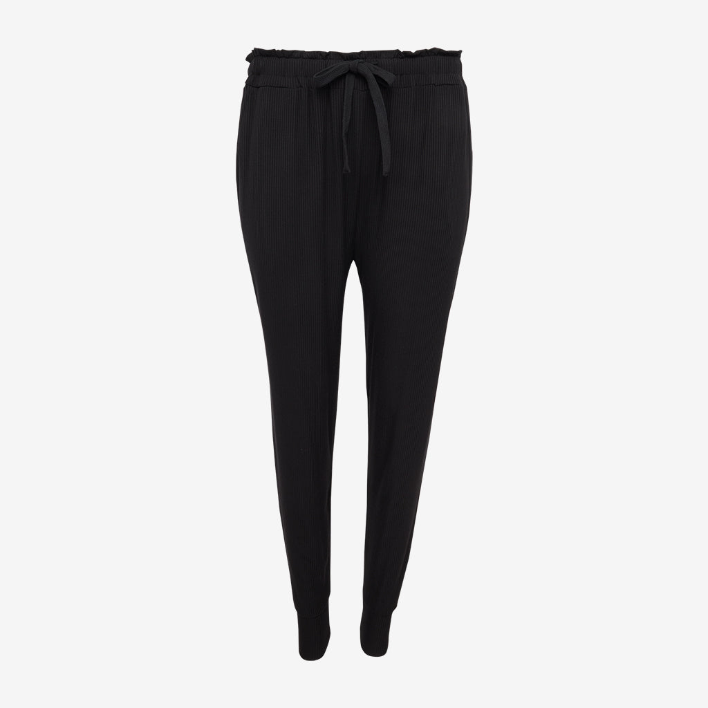 Black Ribbed Women's Long Sleeve Scoop Loungewear