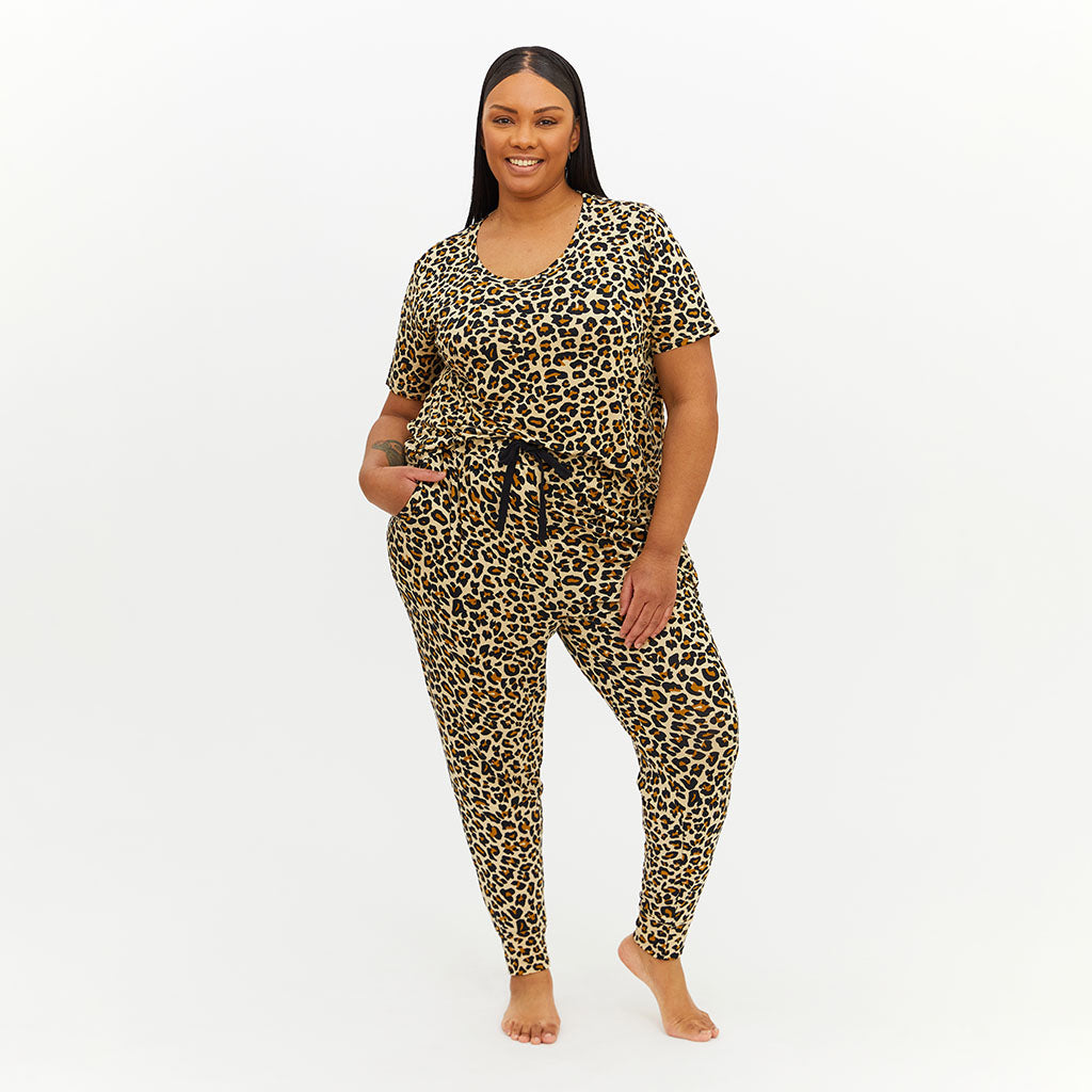 Lana Leopard Tan Women's Short Sleeve Scoop Loungewear