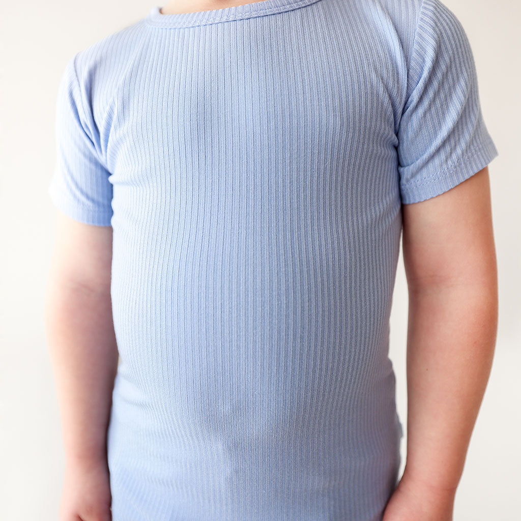 Powder Blue Ribbed Classic Pajama Set