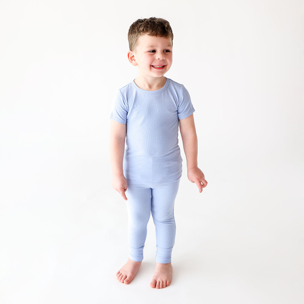 Powder Blue Ribbed Classic Pajama Set