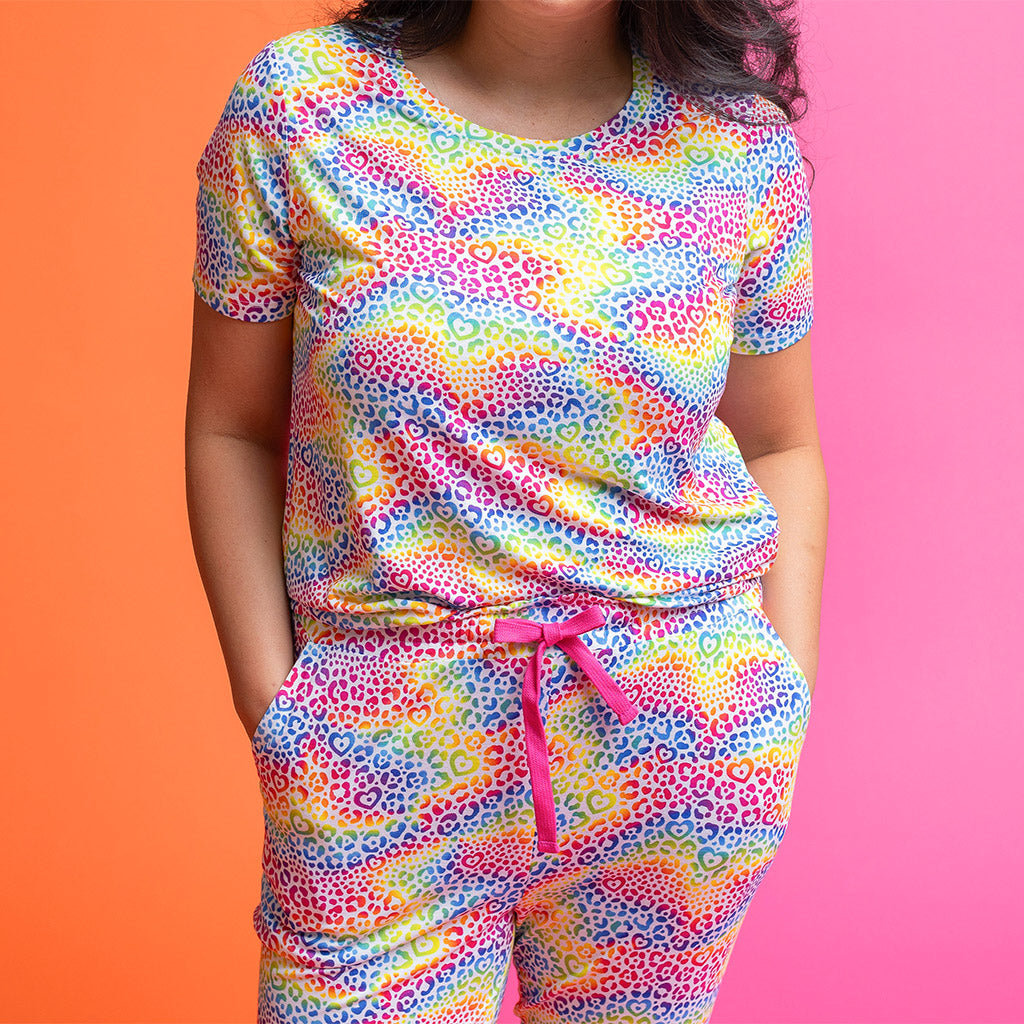 Lisa Frank® I Love Rainbow Leopard Women's Short Sleeve Scoop Loungewear