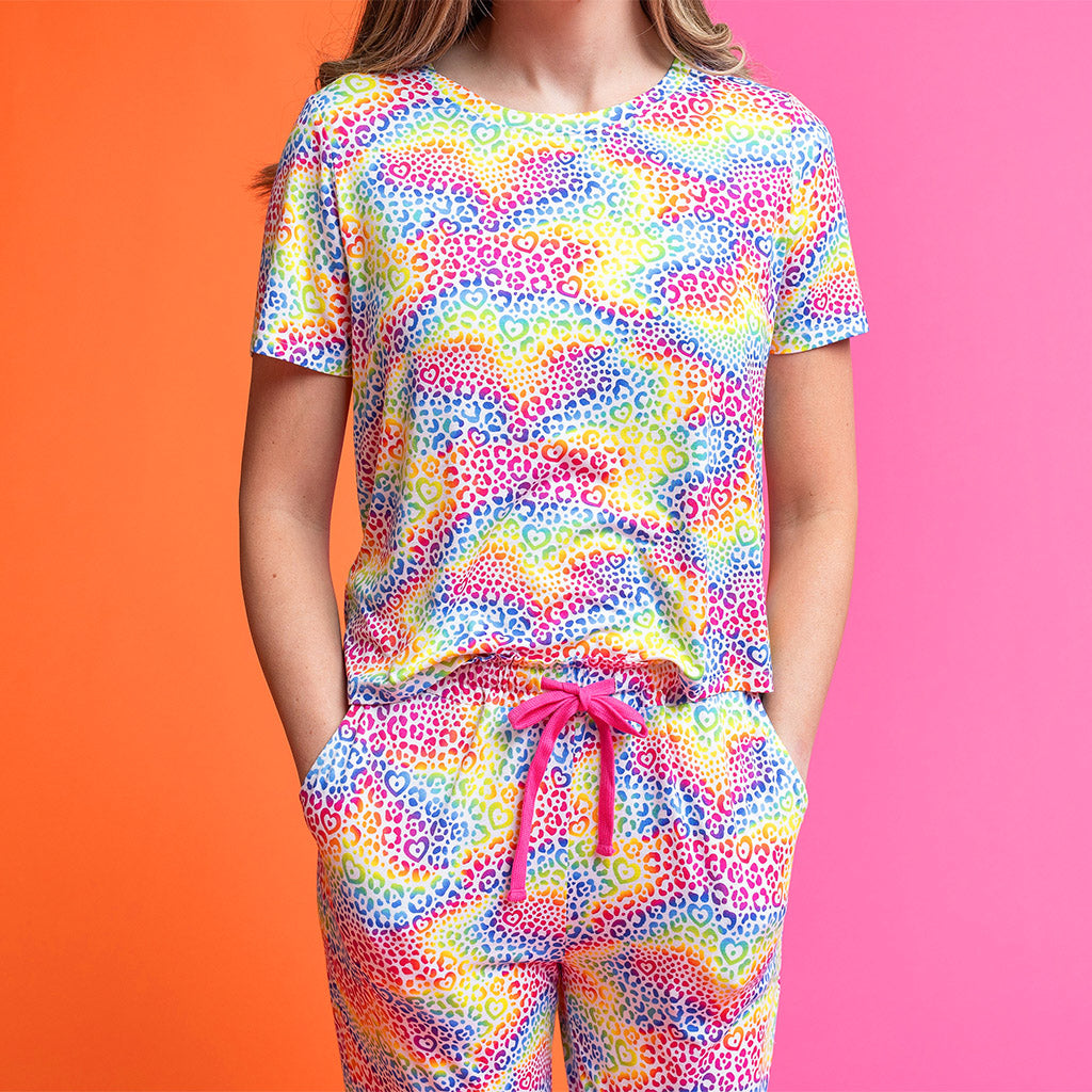Lisa Frank® I Love Rainbow Leopard Women's Short Sleeve Scoop Loungewear