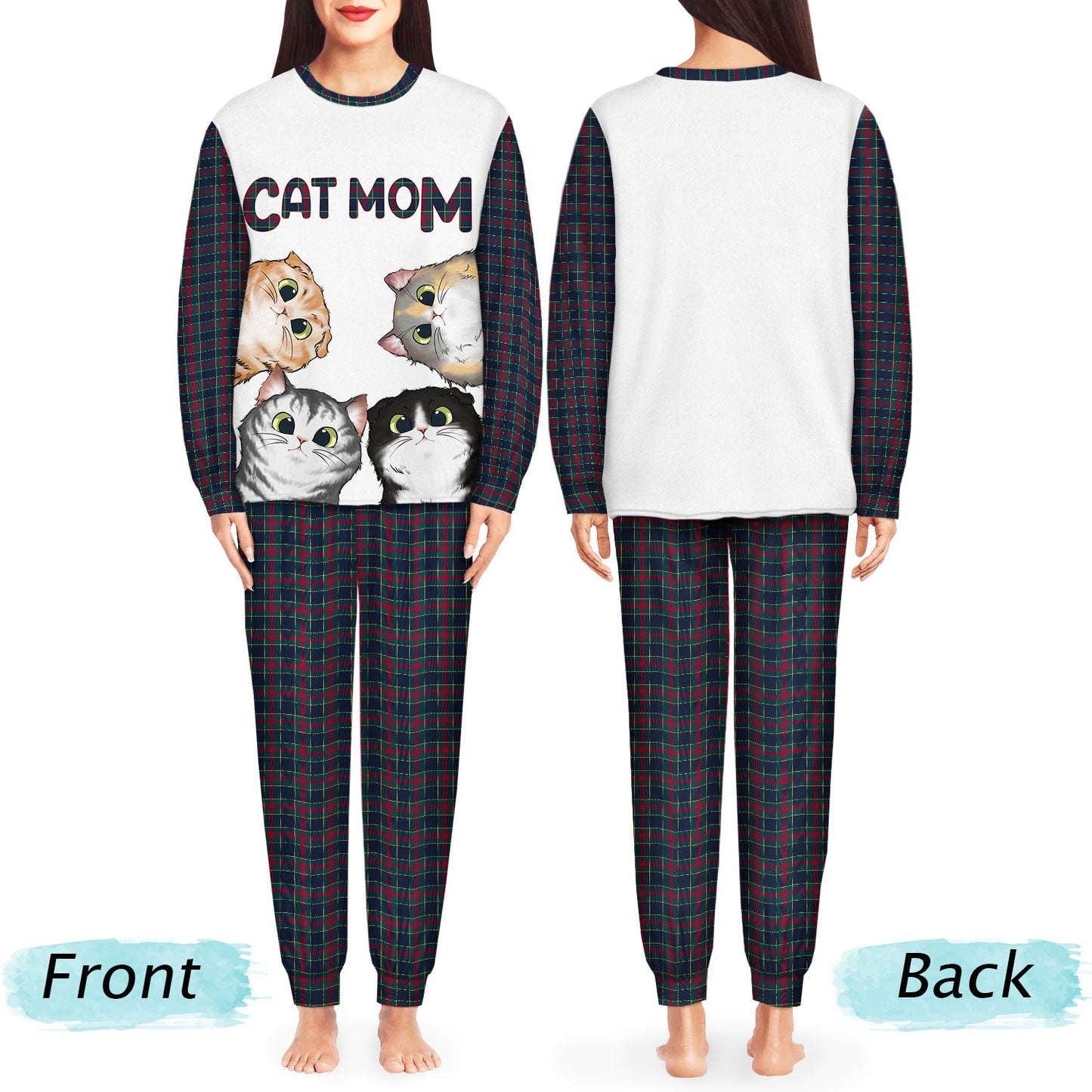 Cat Mom Cat Dad Cartoon Style - Gift For Cat Lovers - Personalized Unisex Pajamas Set